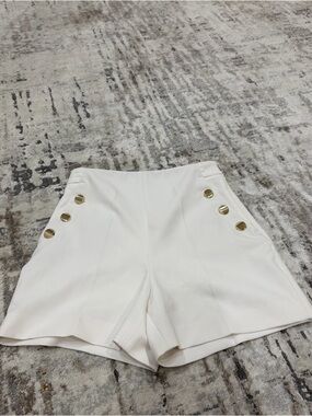 Zara Cream High-Waist Sailor Button Shorts